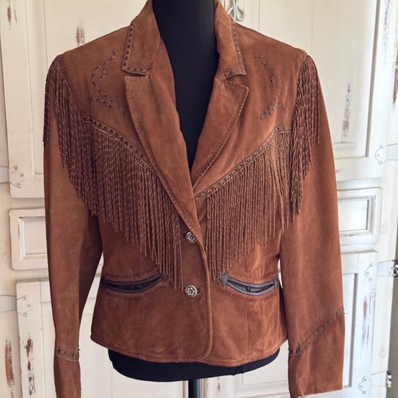 CRIPPLE CREEK Suede Fringe Jacket / Size 14 - Picture 1 of 9